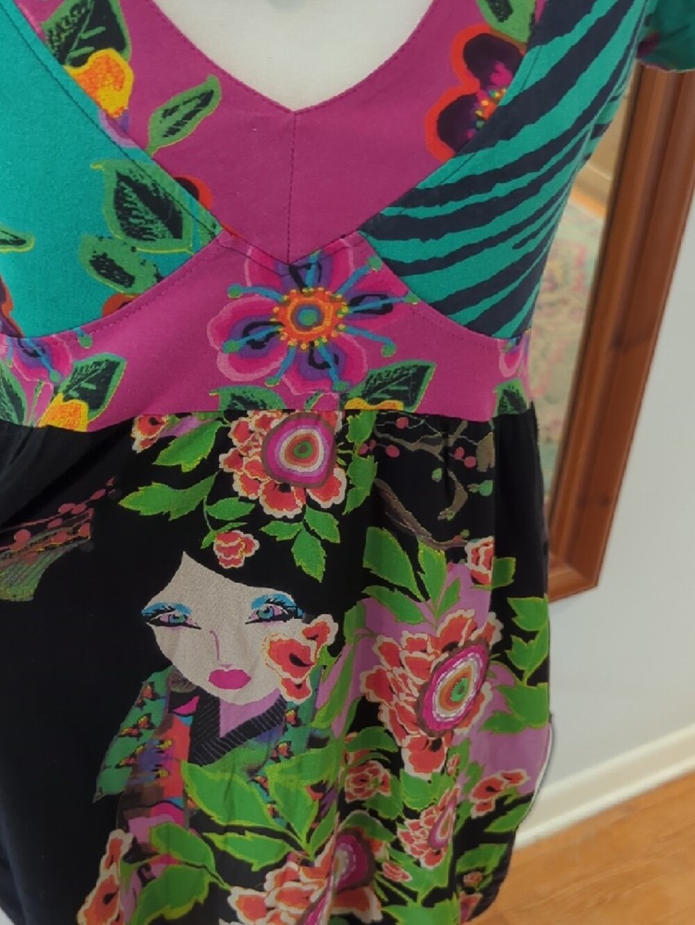 Desigual Geisha Famous Stretch CottonBlack Multicolor Floral V-Neck Dress/Tunic - Picture 8 of 12